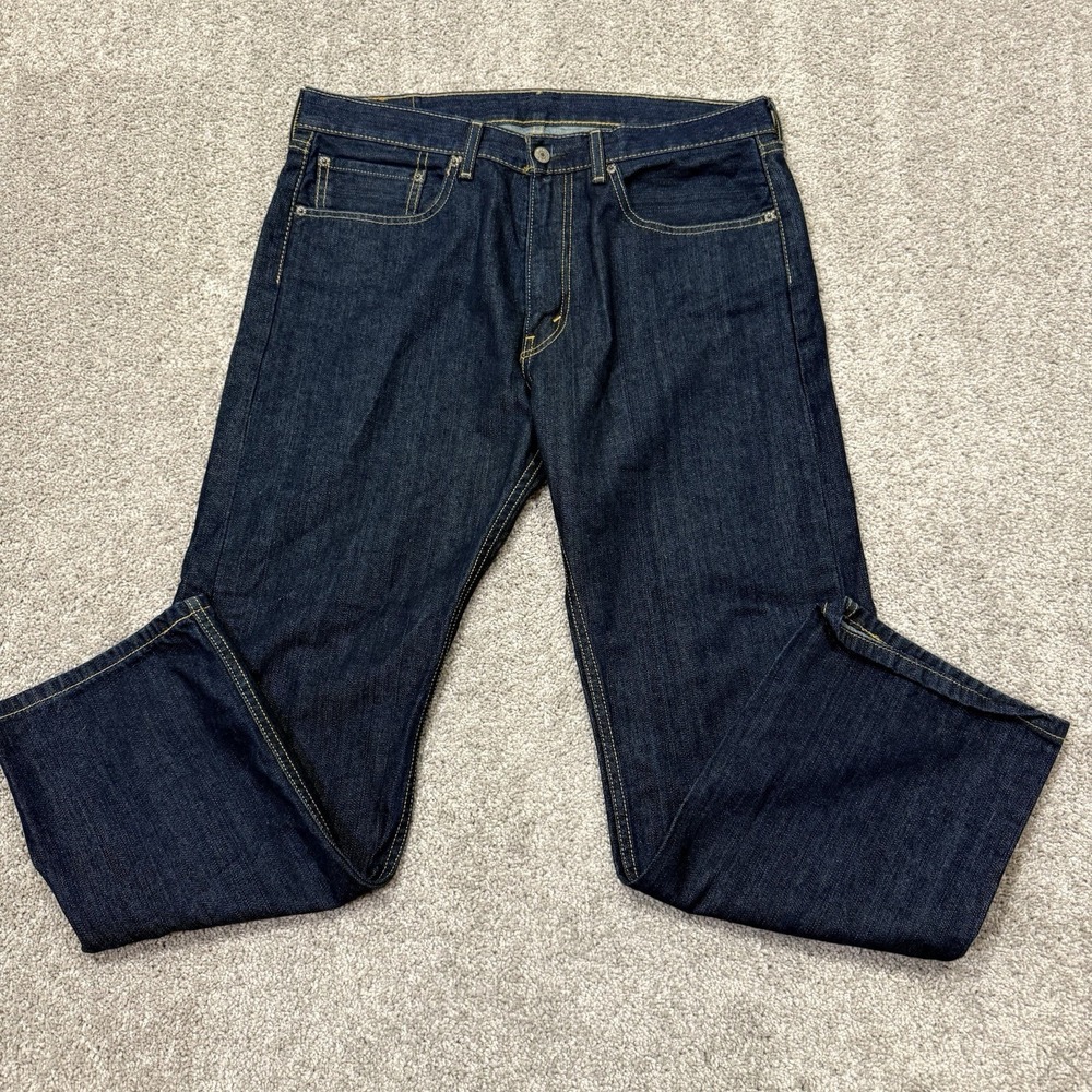 Levis 505 Denim Blue Jeans Mens 36x30 Casual Dark Wash Straight Leg - Picture 2 of 8